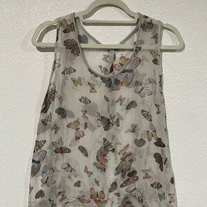 Nina Kendosa Butterfly Print Sheer Blouse